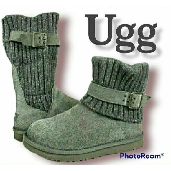 UGG BOOTS Suede TALL KNIT SHAFT CUFFED WOMENS SIZE 5 EXCELLENT CONDITION - Picture 2 of 12